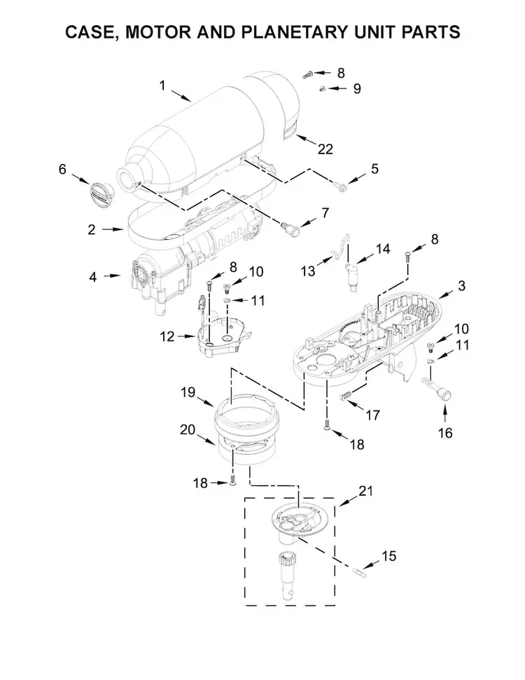A KitchenAid stand mixer on the bench for a diagnostic inspection